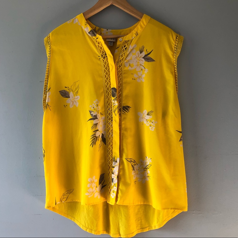 Yellow floral sleeveless blouse “a.n.d”